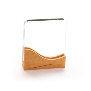 درع زجاج أكريليك بقاعدة خشبية بتصميم متموج
